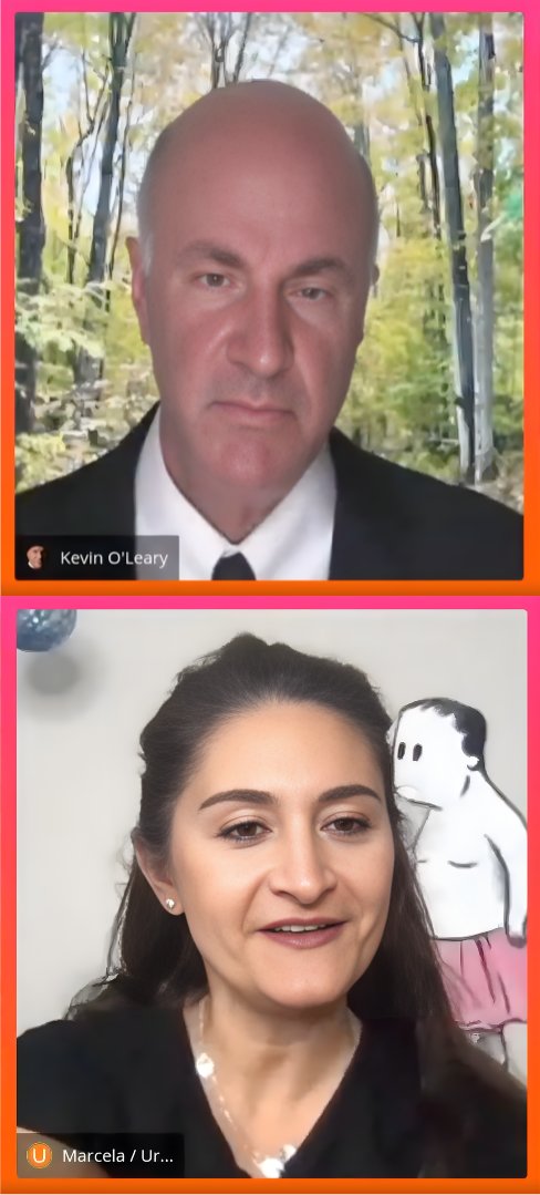 Marcela interviewing Kevin O'Leary during founder pitch training at Ureeka